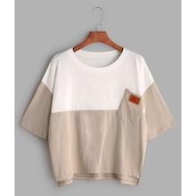 Romwe Slit Side Patch Pocket High Low Two Tone Tee