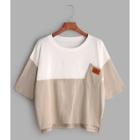 Romwe Slit Side Patch Pocket High Low Two Tone Tee