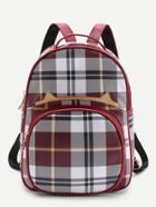 Romwe Front Pocket Casual Plaid Backpack