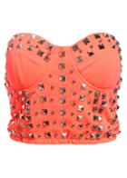 Romwe Rivet Embellished Strapless Crop Orange Vest