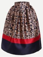 Romwe Color-block Vintage Print Flare Skirt
