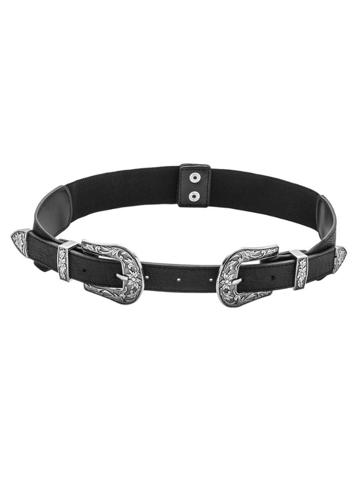 Romwe Black Double Carved Buckle Vintage Waist Belt