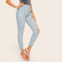 Romwe Destroyed Front Frayed Trim Jeans
