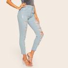 Romwe Destroyed Front Frayed Trim Jeans