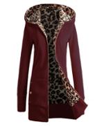 Romwe Red Hooded Leopard Buttons Slim Sweatshirt