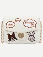 Romwe Ivory Animal Embroidered Chain Bag