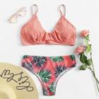 Romwe Top With Leaf Print Bikini Set