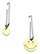 Romwe Gold Smiley Face Asymmetrical Drop Earrings