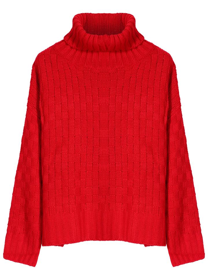 Romwe High Neck Loose Knit Red Sweater
