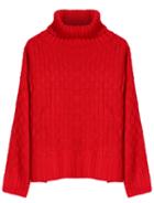 Romwe High Neck Loose Knit Red Sweater