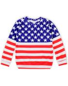 Romwe Blue Red Long Sleeve Striped Stars Print Sweatshirt