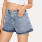 Romwe Button-up Solid Denim Shorts
