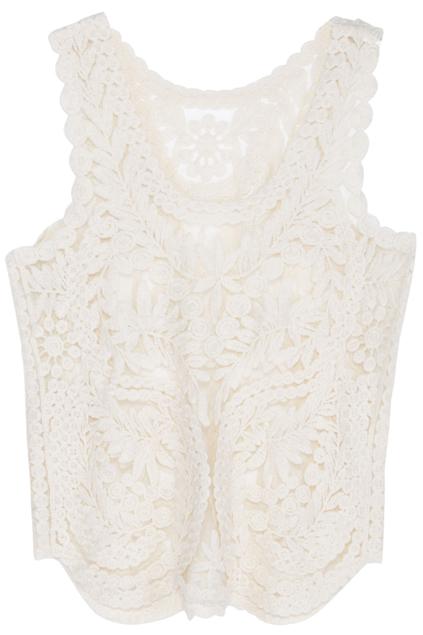 Romwe Sleeveless Lace Crochet Transparent Creamy  White Vest