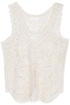 Romwe Sleeveless Lace Crochet Transparent Creamy  White Vest