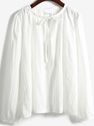 Romwe Long Sleeve Self-tie Blouse