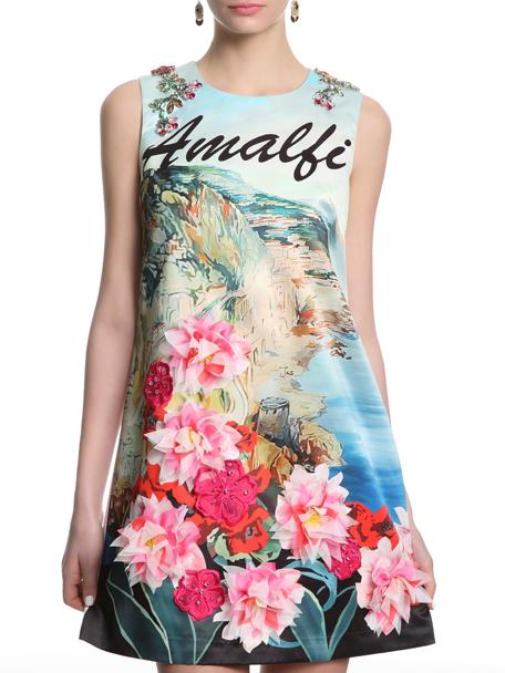 Romwe Multicolor Crew Neck Beading Print Dress