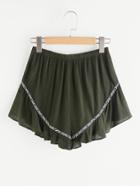 Romwe Embroidered Tape Detail Frilled Crinkle Shorts