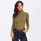 Romwe Rolled Neck Fitted Rib-knit Sweater