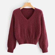 Romwe Drop Shoulder V-neck Jumper