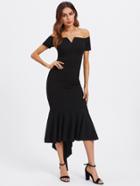 Romwe V Notch Off Shoulder High Low Fishtail Dress