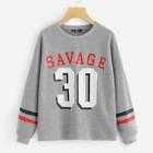 Romwe Heather Grey Varsity Print Sweatshirt