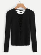 Romwe Lace Up Self Tie Ribbed Skinny Sweater