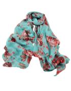Romwe Green Knitted Flower Voile Scarf
