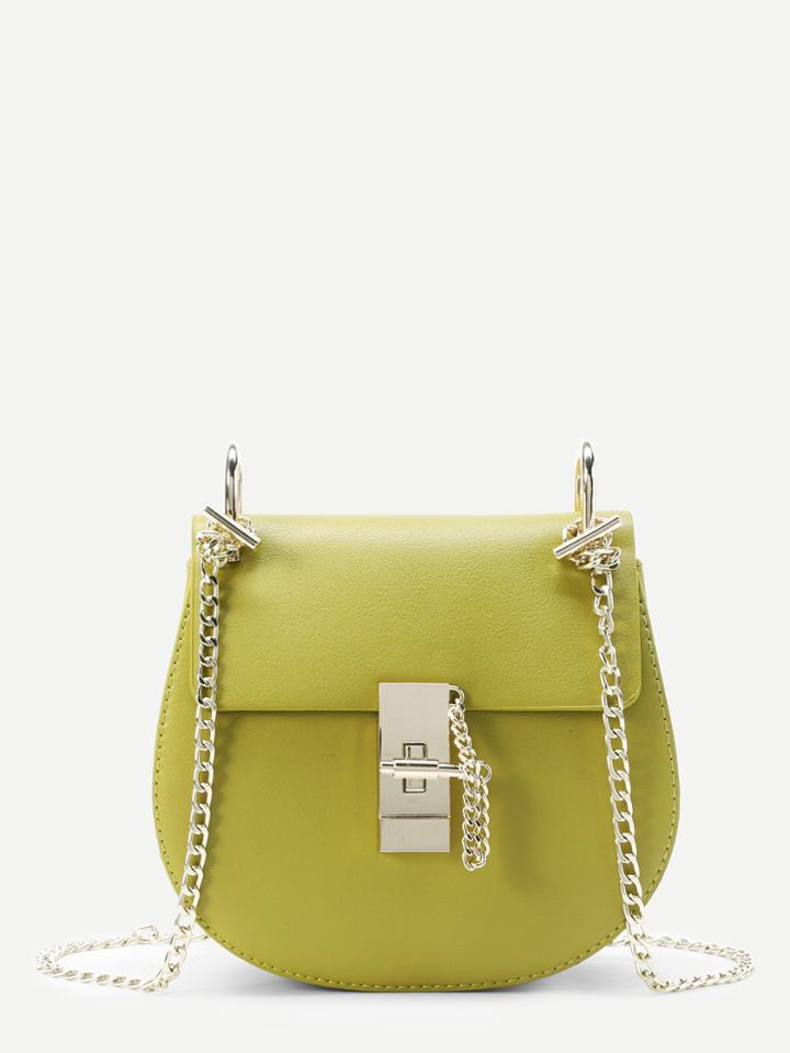 Romwe Flap Saddle Pu Bag With Chain