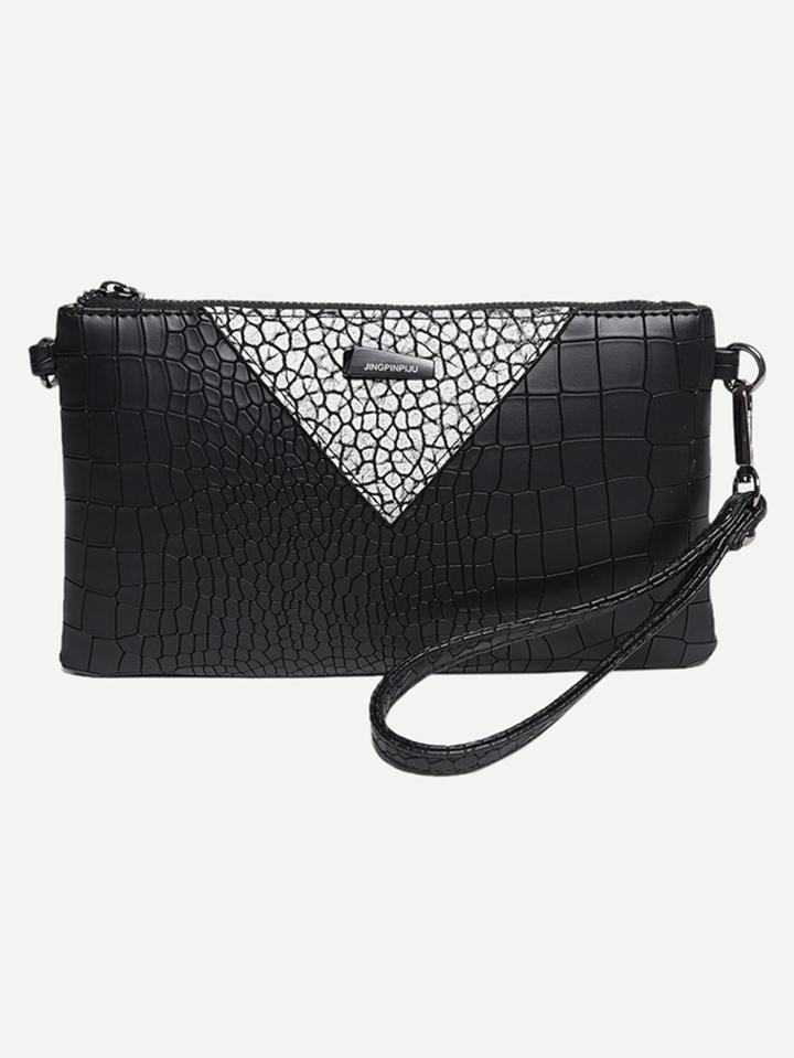 Romwe Black Crocodile Embossed Wristlet Bag