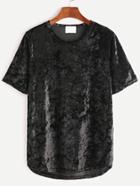 Romwe Black Dip Hem Velvet T-shirt