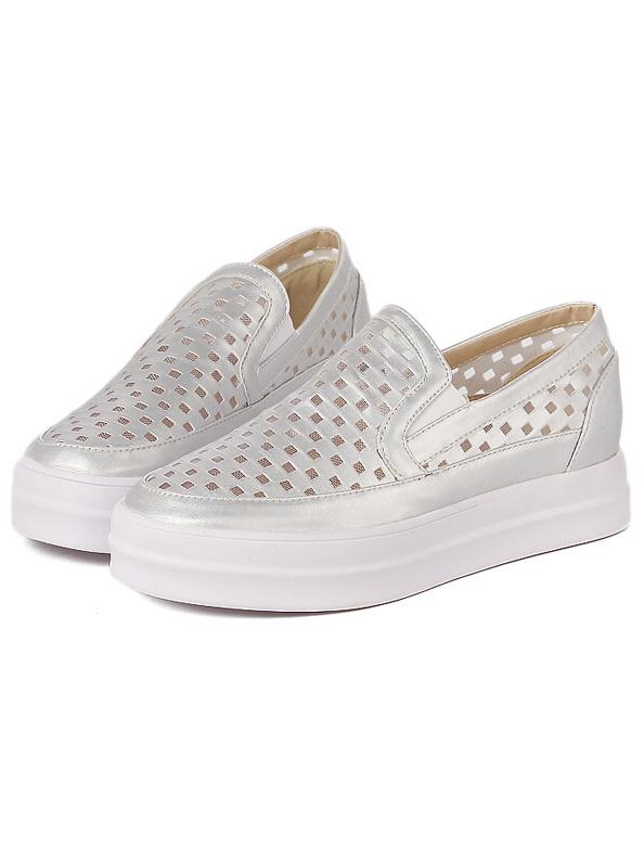 Romwe Grey Thick-soled Hollow Casual Flats