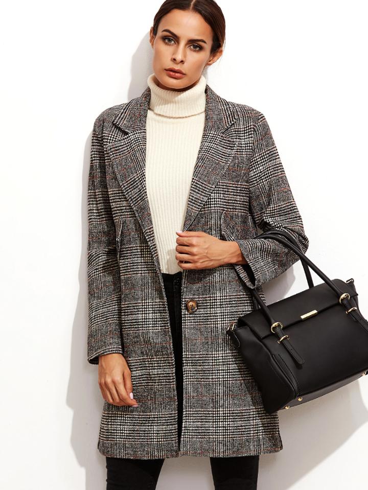 Romwe Glen Plaid Single Breasted Coat