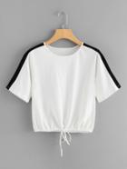 Romwe Contrast Panel Drawstring Hem Tee