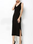 Romwe Black V-neck Cutout Sleeveless Dress