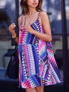 Romwe Multi Color Spaghetti Strap Shift Dress