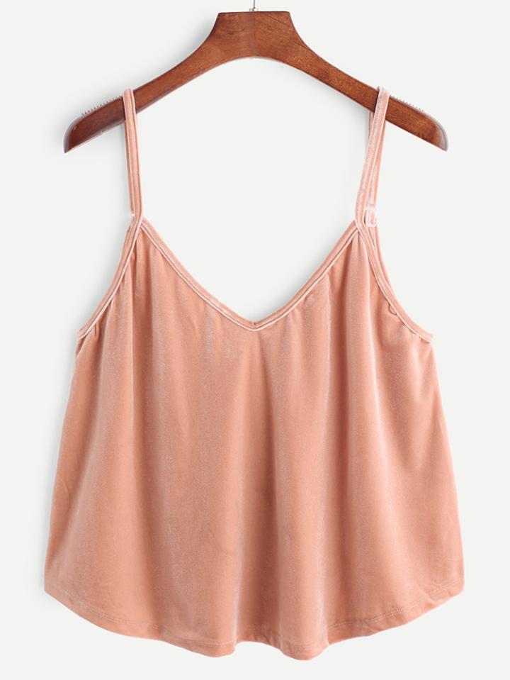 Romwe Pink Velvet Swing Cami Top