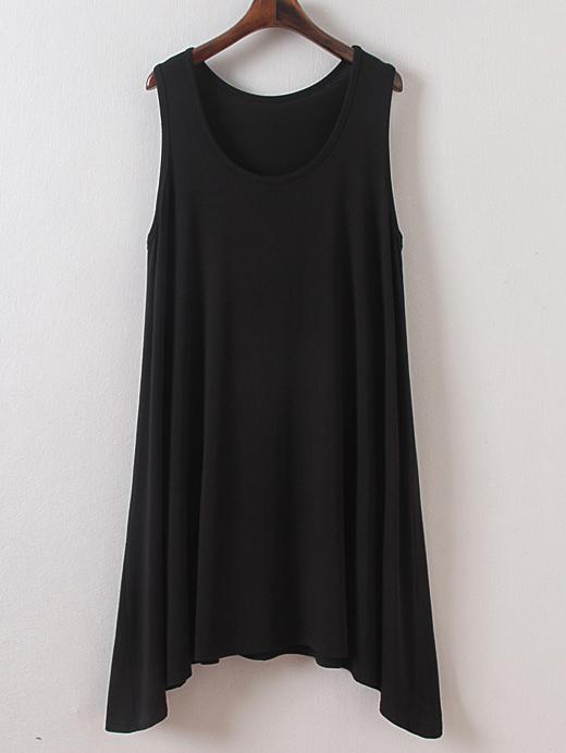 Romwe Black Sleeveless Asymmetric Shift Dress