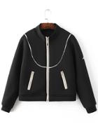 Romwe Black Contrast Trim Zipper Up Jacket