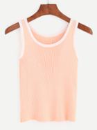 Romwe Pink Contrast Trim Ribbed Tank Top