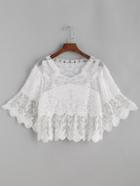 Romwe White Embroidered Contrast Mesh Bell Sleeve Top