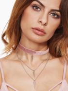 Romwe Dusty Pink Velvet Layered Spike Choker Necklace