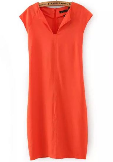 Romwe Orange Sleeveless Slim Bodycon Dress