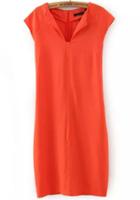 Romwe Orange Sleeveless Slim Bodycon Dress