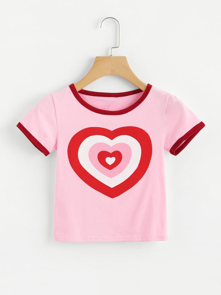 Romwe Contrast Trim Heart Print Tee