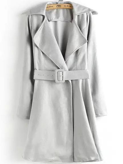 Romwe Lapel Belt Grey Trench Coat