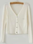 Romwe Ribbed Buttons White Cardigan