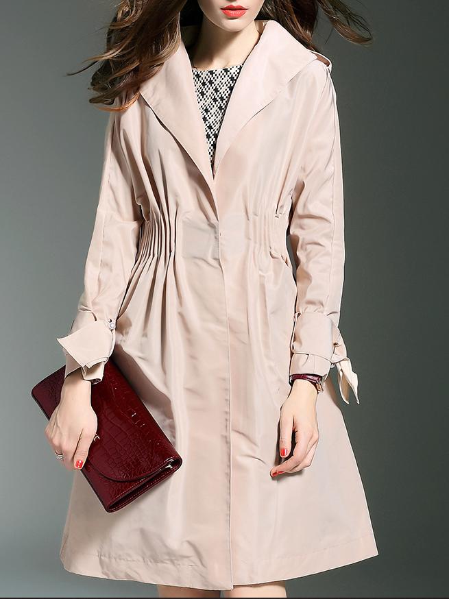 Romwe Apricot Lapel Elastic-waist Pockets Coat