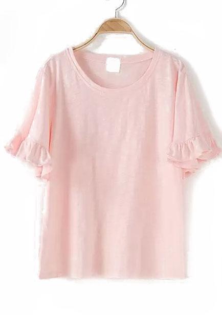 Romwe Butterfly Sleeve Pink T-shirt