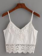 Romwe Crochet Trimmed Crop Cami Top - White