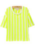 Romwe Vertical Stripe Loose Neon Yellow T-shirt